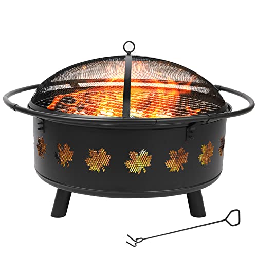 Honeydrill 32 Inch Outdoor Steel Fire Pit Large Wood Burning Bonfire  Backyard Firepit for OutsideSpark ScreenBBQ GrateGrid Poker for Patio Backyard Garden